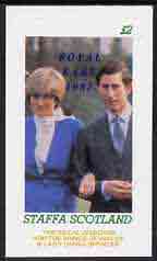 Staffa 1982 Royal Baby opt on Royal Wedding Â£2 imperf deluxe Sheet (Charles & Diana) unmounted mint, stamps on royalty, stamps on diana, stamps on charles, stamps on , stamps on william