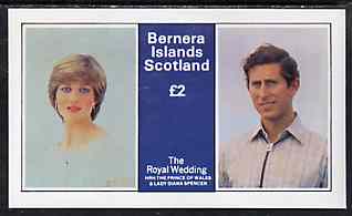Bernera 1981 Royal Wedding £2 imperf deluxe Sheet (Charles & Diana) unmounted mint, stamps on royalty, stamps on diana, stamps on charles, stamps on 