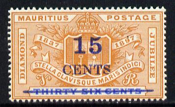 Mauritius 1899 15c on 36c unmounted mint, (SG 135)