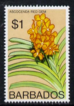 Barbados 1975-79 Red Gem Orchid $1 unmounted mint, SG 521, stamps on flowers, stamps on orchids