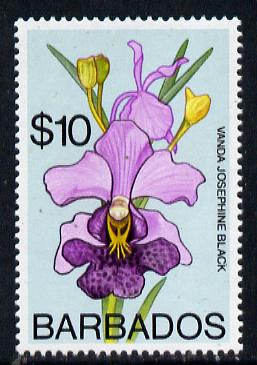 Barbados 1975-79 Josephine Black Orchid $10 unmounted mint SG 524, stamps on flowers, stamps on orchids