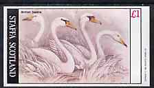 Staffa 1982 British Swans imperf  souvenir sheet (Â£1 value) unmounted mint, stamps on birds     swans