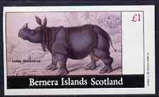 Bernera 1982 Indian Rhino imperf souvenir sheet (£1 value) unmounted mint, stamps on animals, stamps on rhinos