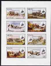 Staffa 1980 London 1980 black opt on Rowland Hill (Mail Coaches) imperf  set of 8 values (1p to 40p) unmounted mint , stamps on postal    rowland hill, stamps on stamp exhibitions     mail coaches