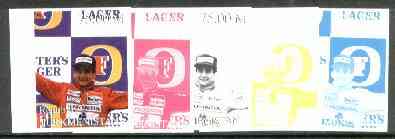 Turkmenistan 1999 Ayrton Senna from Events & People of the 20th Century, the set of 5 imperf progressive proofs comprising the 4 basic colours plus all 4-colour composite..., stamps on cars, stamps on racing cars, stamps on sport, stamps on alcohol   personalities, stamps on millennium