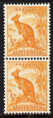 Australia 1948-56 Kangaroo 1/2d coil pair SG 228c, stamps on animals, stamps on  kg6 , stamps on kangaroo