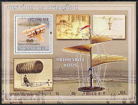 Mozambique 2009 History of Transport - Aviation #01 perf m/sheet unmounted mint, stamps on , stamps on  stamps on aviation