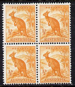 Australia 1948-65 Kangaroo 1/2d coil block of 4 unmounted mint as SG 228d, stamps on , stamps on  stamps on animals, stamps on  stamps on  kg6 , stamps on  stamps on kangaroo