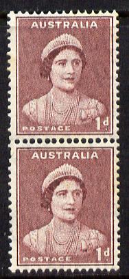 Australia 1937-49 KG6 Queen Elizabeth 1d maroon coil pair unmounted mint, SG181a, stamps on , stamps on  stamps on royalty , stamps on  stamps on  kg6 , stamps on  stamps on queen mother