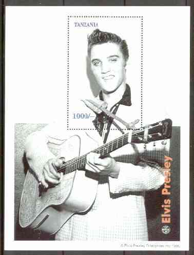 Tanzania 1996 Elvis Presley perf m/sheet unmounted mint (1000s value), stamps on films, stamps on entertainments, stamps on elvis, stamps on music, stamps on guitar