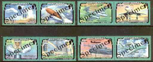 Montserrat 1995 50th Anniversary of end of World War II set of 8 (4 se-tenant pairs) each overprinted SPECIMEN, as SG 967-74s unmounted mint, stamps on , stamps on  ww2 , stamps on 