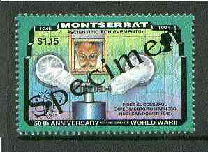 Montserrat 1995 Nuclear Experiment $1.15 (from 50th Anniversary of end of World War II set) overprinted SPECIMEN unmounted mint, as SG 969s, stamps on , stamps on  stamps on nuclear, stamps on  stamps on energy, stamps on  stamps on science, stamps on  stamps on  ww2 , stamps on  stamps on atomics