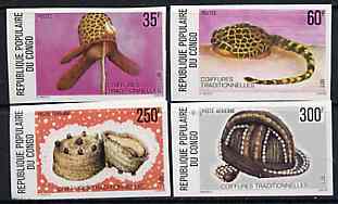 Congo 1977 Traditional Headdresses imperf set of 4 unmounted mint, SG 560-63, Mi 580-73, stamps on , stamps on  stamps on headdresses, stamps on fashion, stamps on  stamps on hats