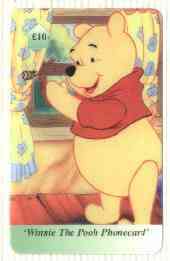 Telephone Card - Winnie the Pooh 10 'phone card #06 showing Pooh standing at window with Bee, stamps on bears, stamps on honey, stamps on bees, stamps on children, stamps on insects, stamps on literature