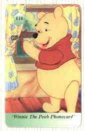 Telephone Card - Winnie the Pooh £10 'phone card #06 showing Pooh standing at window with Bee, stamps on , stamps on  stamps on bears, stamps on honey, stamps on bees, stamps on children, stamps on insects, stamps on literature