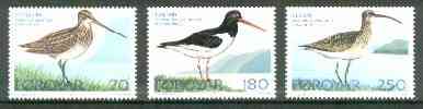 Faroe Islands 1977 Birds (Snipe, Oystercatcher & Whimbrel) set of 3 unmounted mint, SG 27-29*, stamps on , stamps on  stamps on birds      snipe     oyster catcher     whimbrel