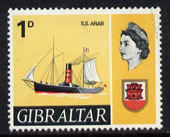 Gibraltar 1967-69 SS Arab 1d unmounted mint with inverted wmk (SG 201Ei), stamps on , stamps on  stamps on ships