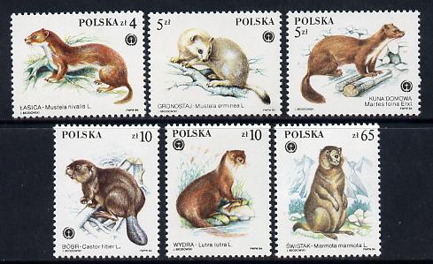 Poland 1984 Fur Bearing Animals set of 6 unmounted mint (SG 2962-7), stamps on animals