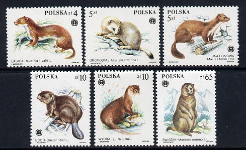 Poland 1984 Fur Bearing Animals set of 6 unmounted mint (SG 2962-7), stamps on , stamps on  stamps on animals