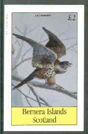 Bernera 1982 Birds #17 (La Cresserelle) imperf  deluxe sheet (£2 value) unmounted mint, stamps on birds