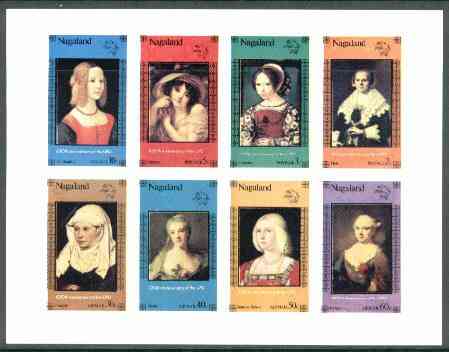 Nagaland 1974 Paintings of Women - UPU Centenary imperf set of 8 values unmounted mint, stamps on , stamps on  stamps on upu, stamps on  stamps on arts, stamps on  stamps on women, stamps on  stamps on  upu , stamps on  stamps on 