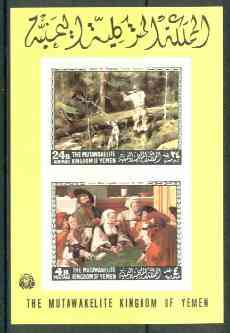 Yemen - Royalist 1968 Paintings (American & European) perf m/sheet unmounted mint (Mi 123/4A) , stamps on arts, stamps on hunting, stamps on playing cards, stamps on gambling