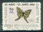 Cinderella - Spain 1962 50c perforated label for Madrid International Stamp Exhibition featuring Butterfly unmounted mint*, stamps on cinderellas       stamp exhibitions     butterflies