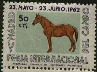 Cinderella - Spain 1962 50c perforated label for Madrid International Stamp Exhibition featuring Horse unmounted mint*, stamps on , stamps on  stamps on cinderellas, stamps on stamp exhibitions, stamps on horses