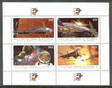 Touva 1998 John Glenn Returned opt in gold on 25th Anniversary of Apollo 11 (Space achievements incl Concorde) sheetlet containing 4 values unmounted mint, stamps on , stamps on  stamps on space     concorde, stamps on  stamps on masonics, stamps on  stamps on masonry