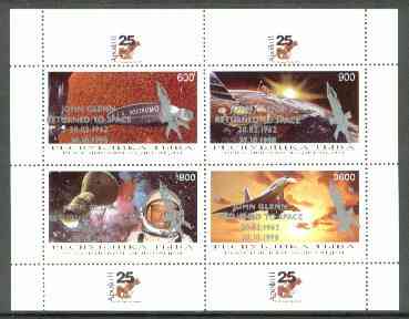 Touva 1998 John Glenn Returned opt in silver on 25th Anniversary of Apollo 11 (Space achievements incl Concorde) sheetlet containing 4 values unmounted mint, stamps on , stamps on  stamps on space     concorde, stamps on  stamps on masonics, stamps on  stamps on masonry