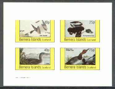 Bernera 1982 Ducks (Old Sqaw, Loon, etc) imperf sheetlet containing set of 4 unmounted mint, stamps on , stamps on  stamps on birds     ducks