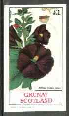 Grunay 1982 Flowers #04 (Althaea Rosea) imperf souvenir sheet (£1 value) unmounted mint, stamps on flowers    roses