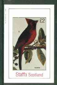 Staffa 1982 Cardinal Bird imperf deluxe sheet (Â£2 value), stamps on birds