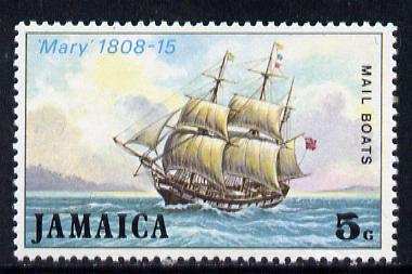 Jamaica 1974 Mail Packet Boats 5c (Mary) P14.5 unmounted mint SG 380a, stamps on mail, stamps on ships