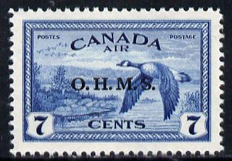 Canada 1949 Official 7c Canada Geese overprinted 'OHMS' unmounted mint SG O171, stamps on birds, stamps on  kg6 , stamps on 