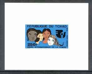 Chad 1975 International WomenD5s Year 250f imperf proof in issued colours on glazed card, as SG 415, stamps on , stamps on  stamps on women