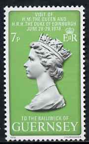 Guernsey 1978 Royal Visit 7p unmounted mint, SG 168, stamps on royalty, stamps on royal visit   