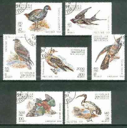 Malagasy Republic 1991 Birds perf set of 7 fine cto used*, stamps on birds