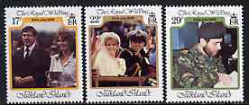 Falkland Islands 1986 Royal Wedding set of 3 unmounted mint, SG 536-38, stamps on , stamps on  stamps on royalty       andrew & fergie