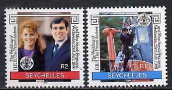Seychelles 1986 Royal Wedding set of 2 unmounted mint, SG 651-52, stamps on royalty, stamps on andrew & fergie, stamps on helicopters
