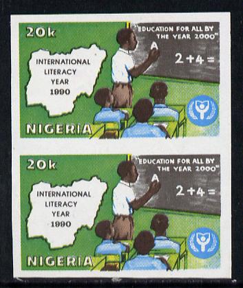 Nigeria 1990 Literacy Year 20k Teacher & Class imperf pair unmounted mint SG 593var, stamps on education  literature  