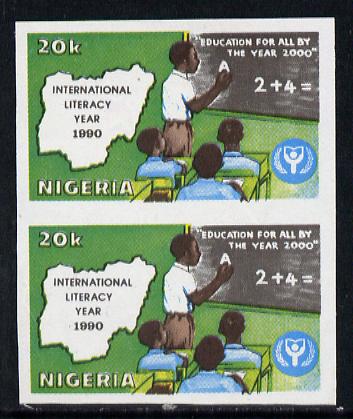 Nigeria 1990 Literacy Year 20k Teacher & Class imperf pair unmounted mint SG 593var, stamps on , stamps on  stamps on education  literature  