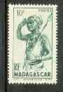 Madagascar 1946 Native with Spear 10c green (slightly disturbed gum) SG 296*, stamps on cultures      militaria