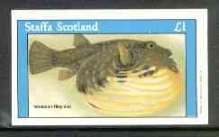 Staffa 1982 Fish #11 (Tetraodon hispidus) imperf souvenir sheet (Â£1 value)  unmounted mint, stamps on fish