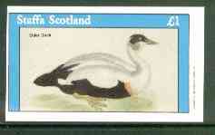 Staffa 1982 Birds #60 (Eider Duck) imperf souvenir sheet (£1 value) unmounted mint, stamps on birds, stamps on ducks