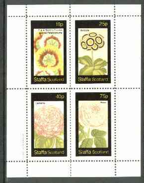 Staffa 1982 Flowers #25 (Pelarconiums, Auricula, Camellia & Rose) perf set of 4 values unmounted mint, stamps on , stamps on  stamps on flowers, stamps on  stamps on  tea , stamps on  stamps on roses, stamps on drink