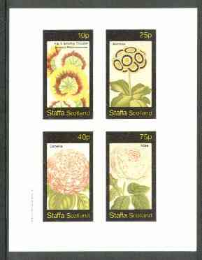 Staffa 1982 Flowers #25 (Pelarconiums, Auricula, Camellia & Rose) imperf set of 4 values unmounted mint , stamps on , stamps on  stamps on flowers, stamps on  stamps on  tea , stamps on  stamps on roses, stamps on drink