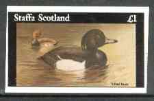 Staffa 1982 Birds #61 (Tufted Duck) imperf souvenir sheet (Â£1 value) unmounted mint, stamps on birds