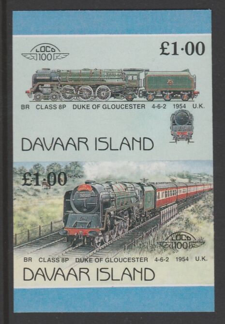 Davaar Island 1983 Locomotives #2 Duke of Gloucester 4-6-2 loco Â£1 imperf se-tenant pair unmounted mint, stamps on , stamps on  stamps on railways