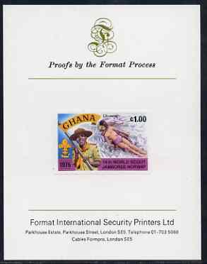 Ghana 1976 Life-Saving 1c (from World Scout Jamboree set) imperf proof mounted on Format International proof card, as SG 758, stamps on rescue, stamps on scouts
